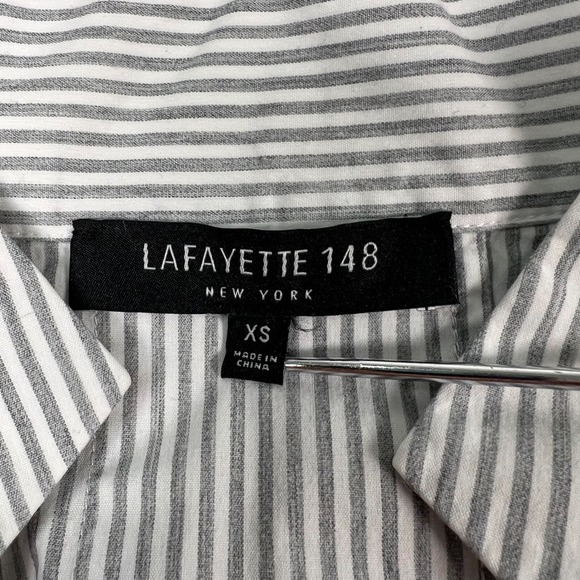 Lafayette 148 New York Popover Shirt Size XS Bracelet Sleeve Gray White Striped - Picture 3 of 11